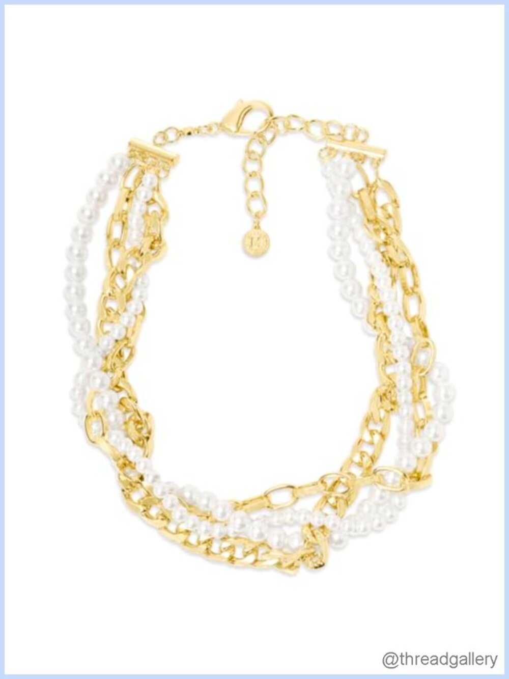Four Strand Pearl and Gold Chain Twist Necklace 18 Inch for Women